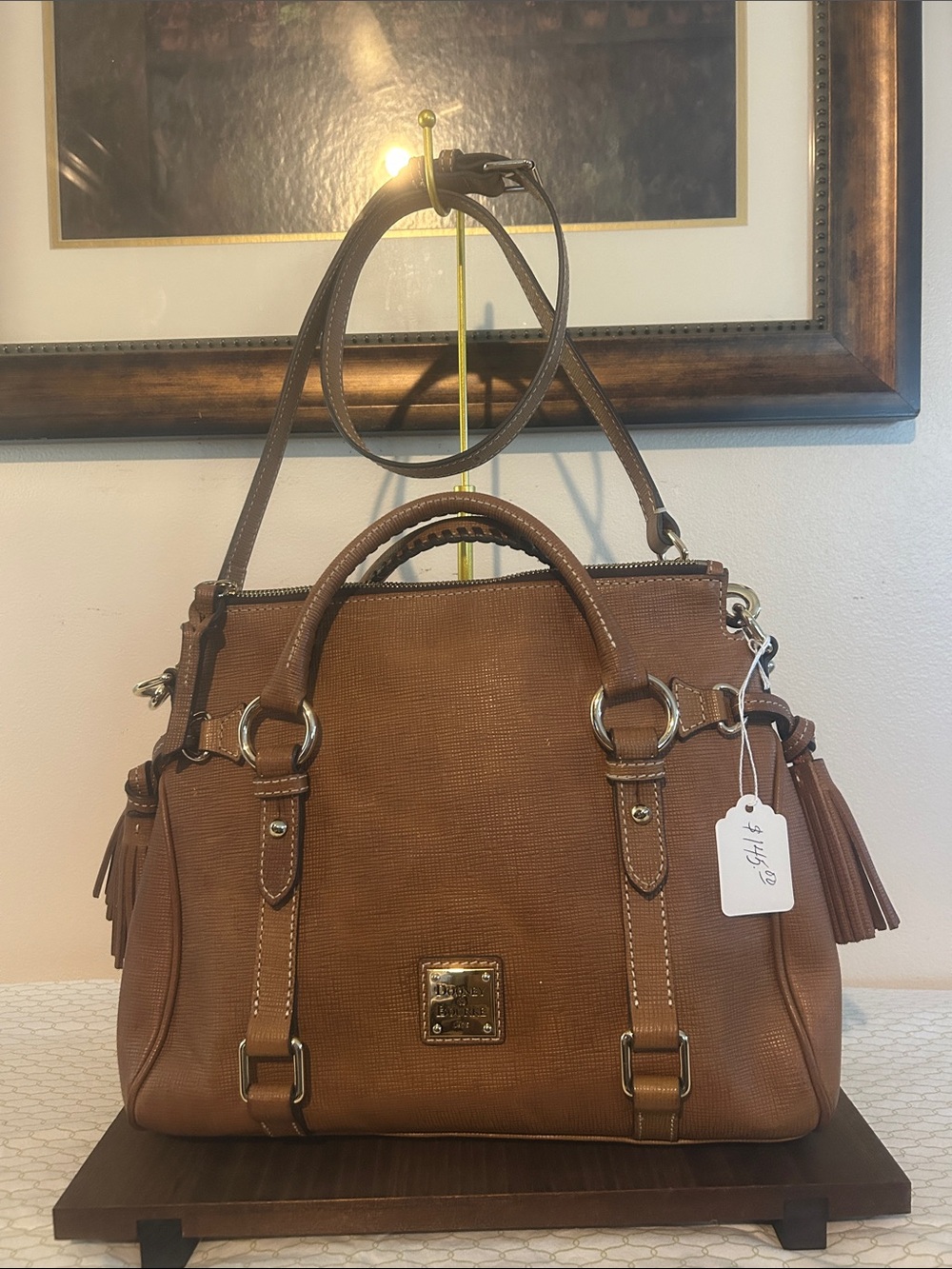 Dooney & Bourke Cognac Brown Leather Satchel with Tassels